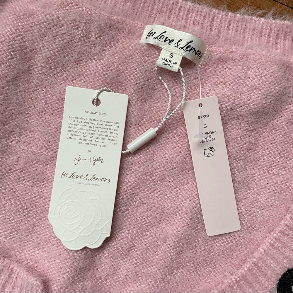 For Love & Lemons Josie Soft Fluffy Pink Bow Cardigan Sweater size small NWT - Picture 8 of 14